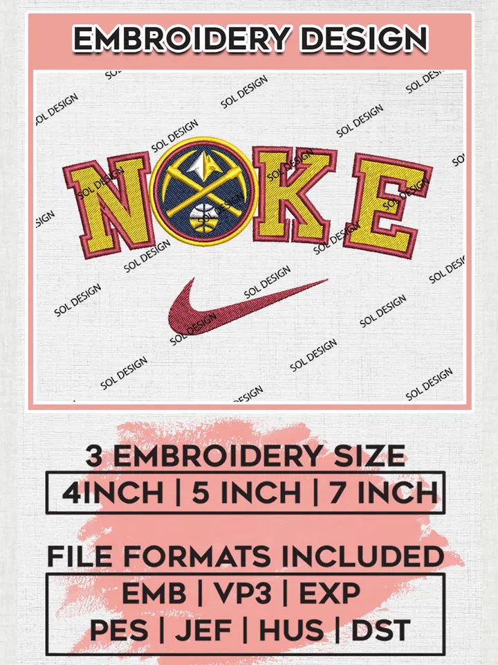 Nike Denver Nuggets Machine Embroidery Designs, NBA Denver Nuggets Embroidery Design Files, NBA Nuggets Logo, NBA Machine Embroidery Designs, NBA Embroidery Designs, Digital Download
