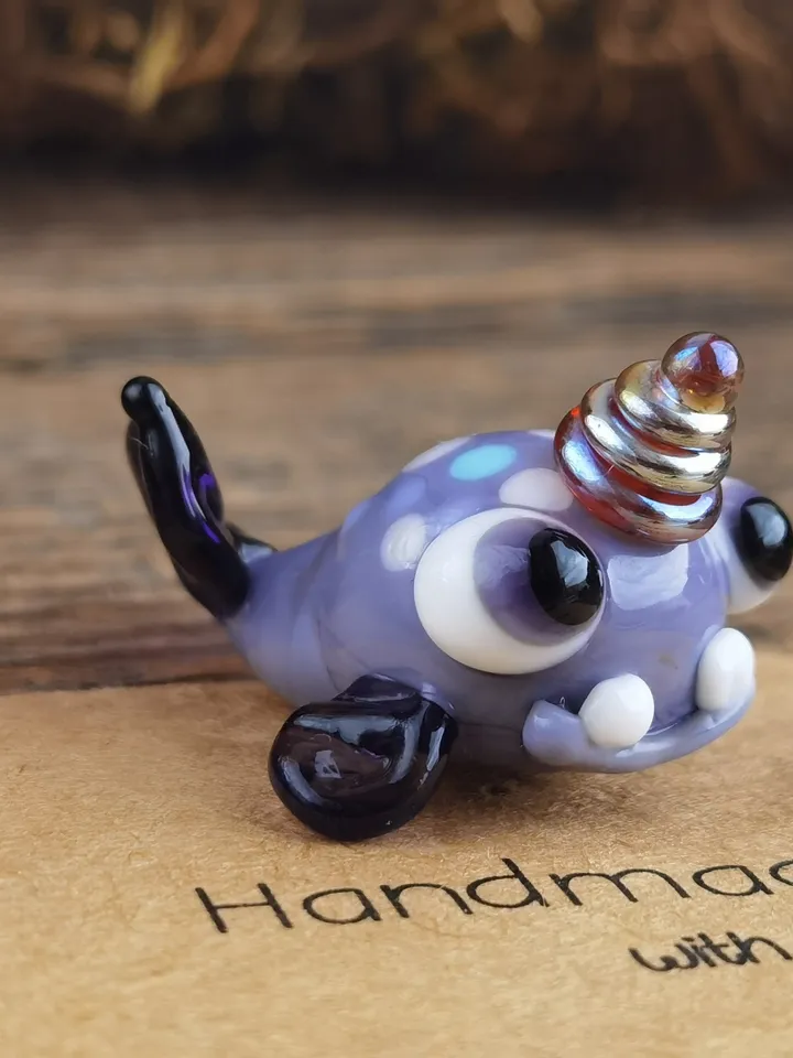 Narwhal miniature Narwhal figurine Glass figurines Whale figurines Tiny glass animals Miniature animals Blown glass art Terrarium Dollhouse