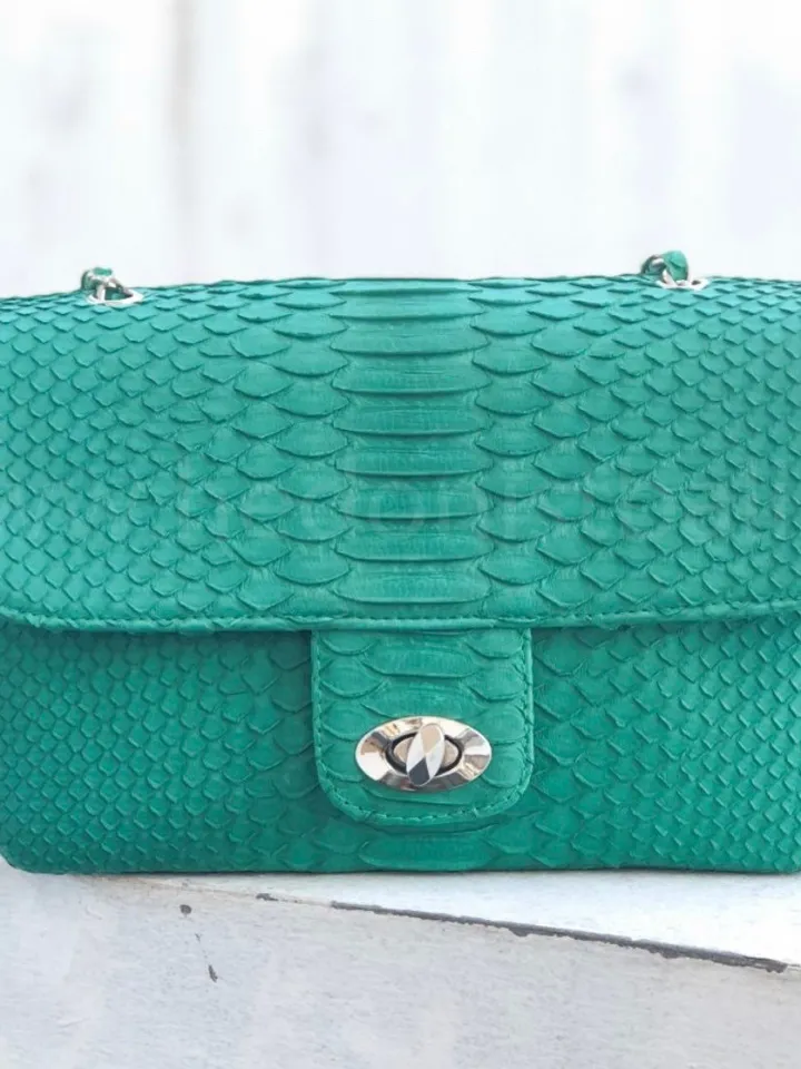 Genuine python skin maxi crossbody turquise bag, summer big chain crossbody, elegant classy crossbody bag genuine leather summer | snakeskin