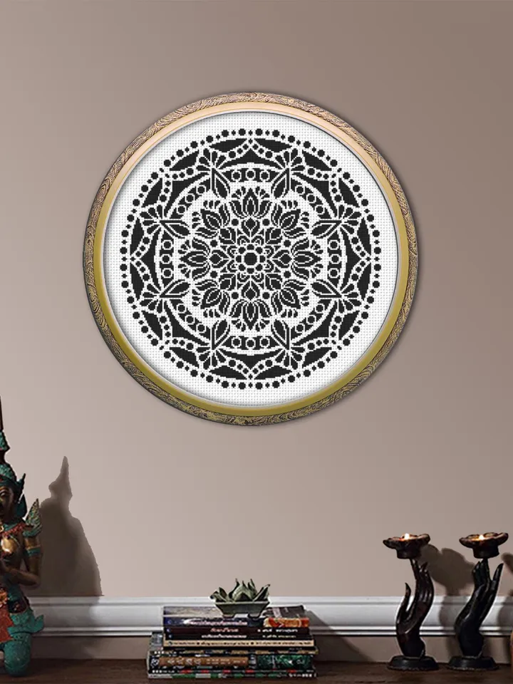 Black mandala cross stitch pattern PDF instant download Mandala ornament cross stitch chart, Monochrome mandala pattern digital PDF #M281