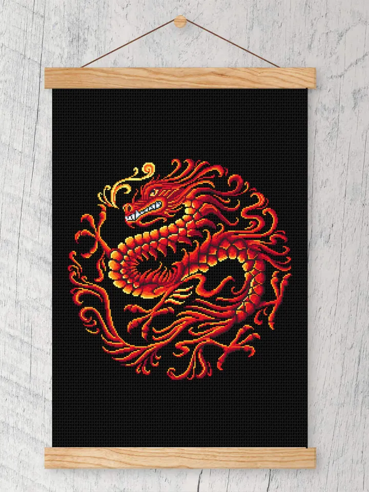 Red dragon cross stitch pattern PDF instant download Fantasy animal cross stitch chart, Dragon embroidery PDF, Chinese dragon ornament #D11