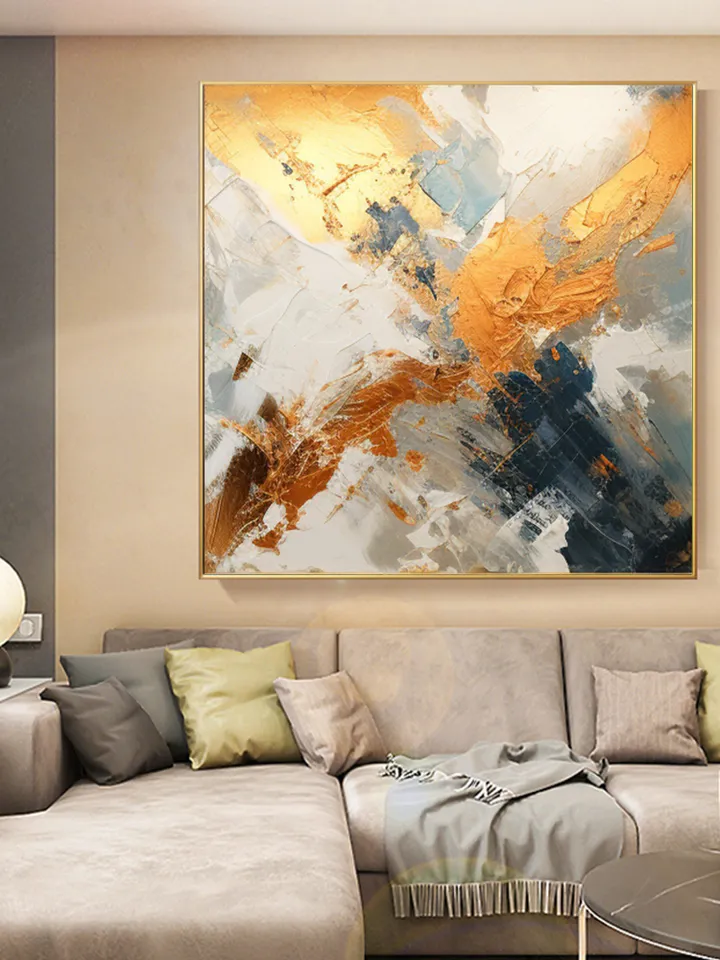 Original Gold foil Oil Painting On Canvans, Large Wall Art, Abstract Gold Painting Custom Painting Living room Wall Decor Painting For Hotel