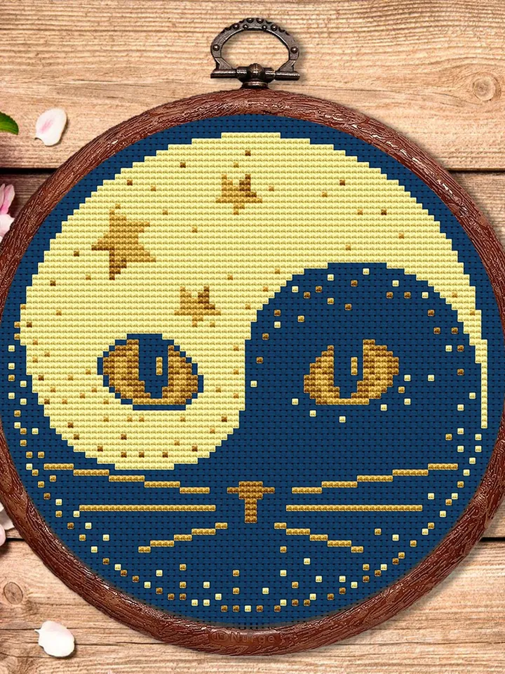Yin and Yang Cat Cross Stitch Pattern, Cat Cross Stitch Pattern, Embroidery Yin and Yang, Animal Cross Stitch Pattern,Modern Pattern #cat002