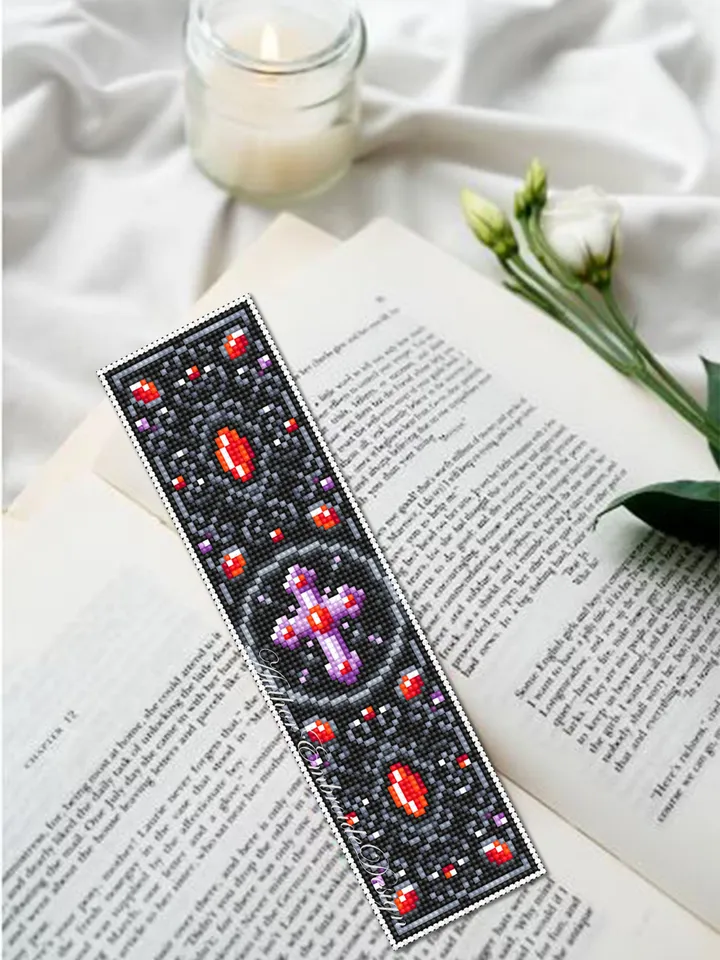 Gothic bookmark cross stitch pattern PDF download Vampire cross pattern digital PDF, Gothic cross stitch chart, Religious bookmark #B292
