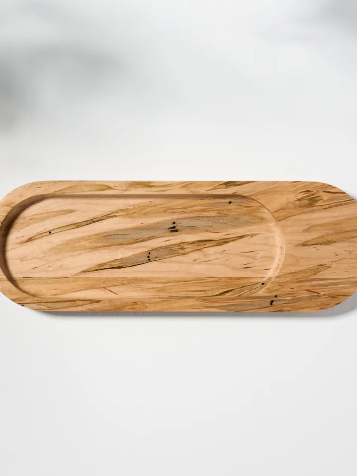 Oval Shaped Ambrosia Maple Catchall Modern Valet Tray