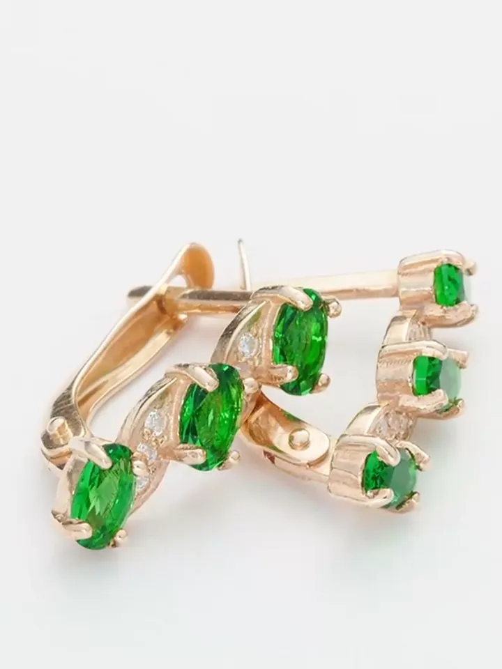 Women's earrings silver 925 with emerald and cubic zirconia