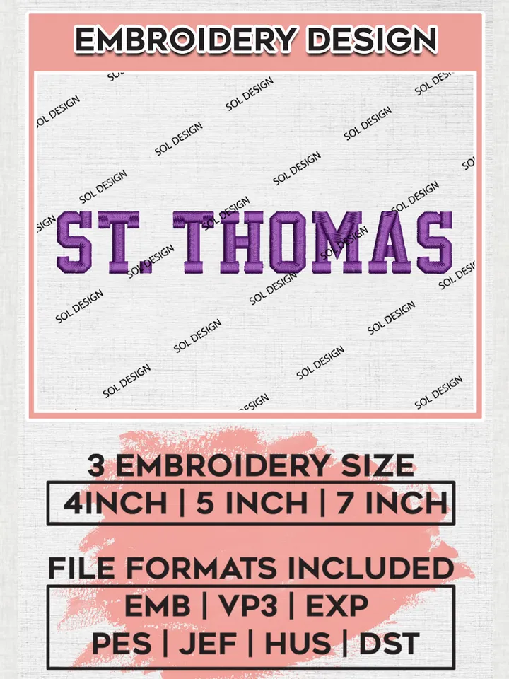 NCAA St Thomas College Football Team Writing Logo Embroidery Design Files, NCAA St Thomas Minnesota Tommies Machine Embroidery, NCAA Teams, Game Day, 3 sizes, NCAA Machine embroidery designs, Digital Download
