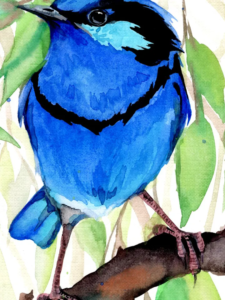 Bluebird Original watercolor, bird painting, wall decor, birds lover gift, 8x11 in handmade art by Anne Gorywine