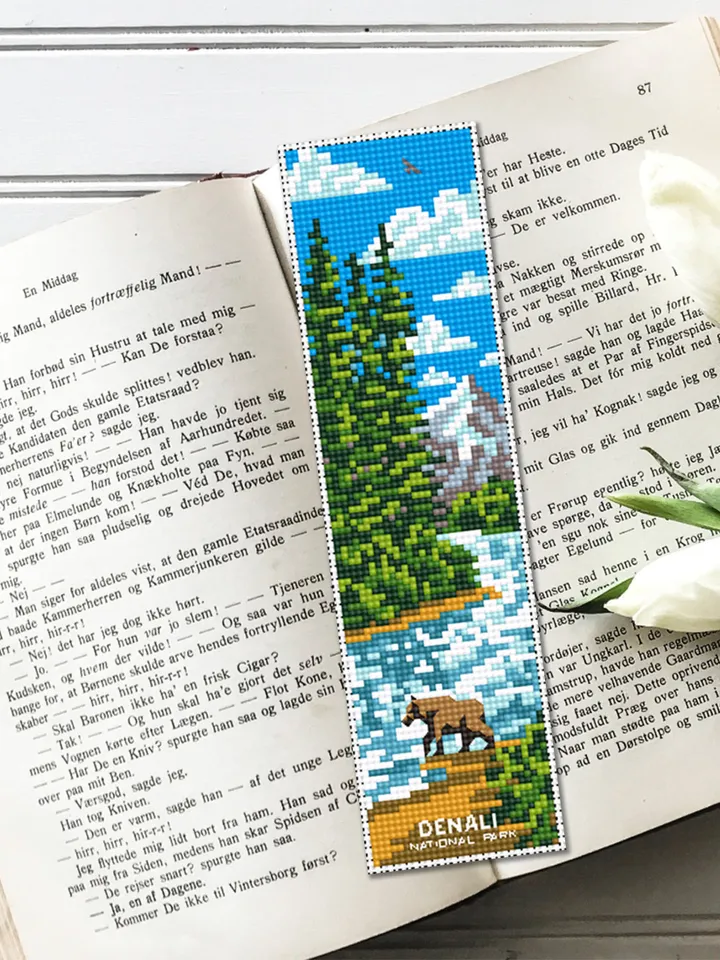 Denali National park bookmark cross stitch pattern PDF download Nature cross stitch chart, Mountain landscape Digital bookmark pattern #B179