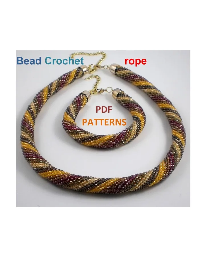 Bead crochet rope patterns for beading «Diagonal strips» necklace and bracelet, bead crocheting, Instant Download, PDF patterns