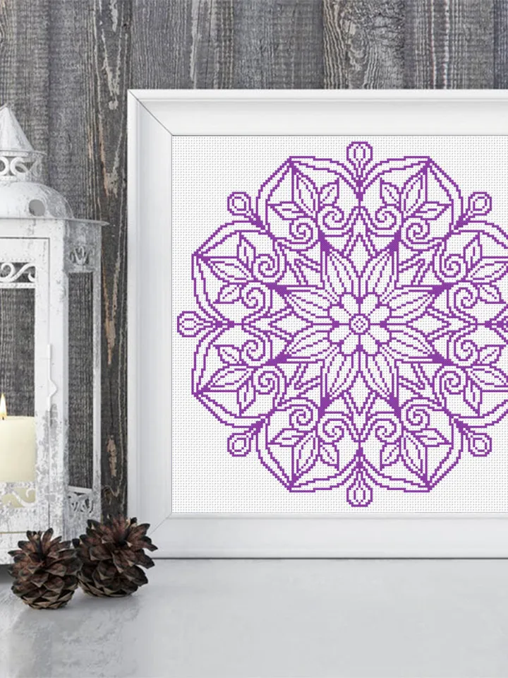 Mandala cross stitch pattern download PDF Easy mandala ornament embroidery PDF Monochrome cross stitch Floral ornament cross stitch #M139
