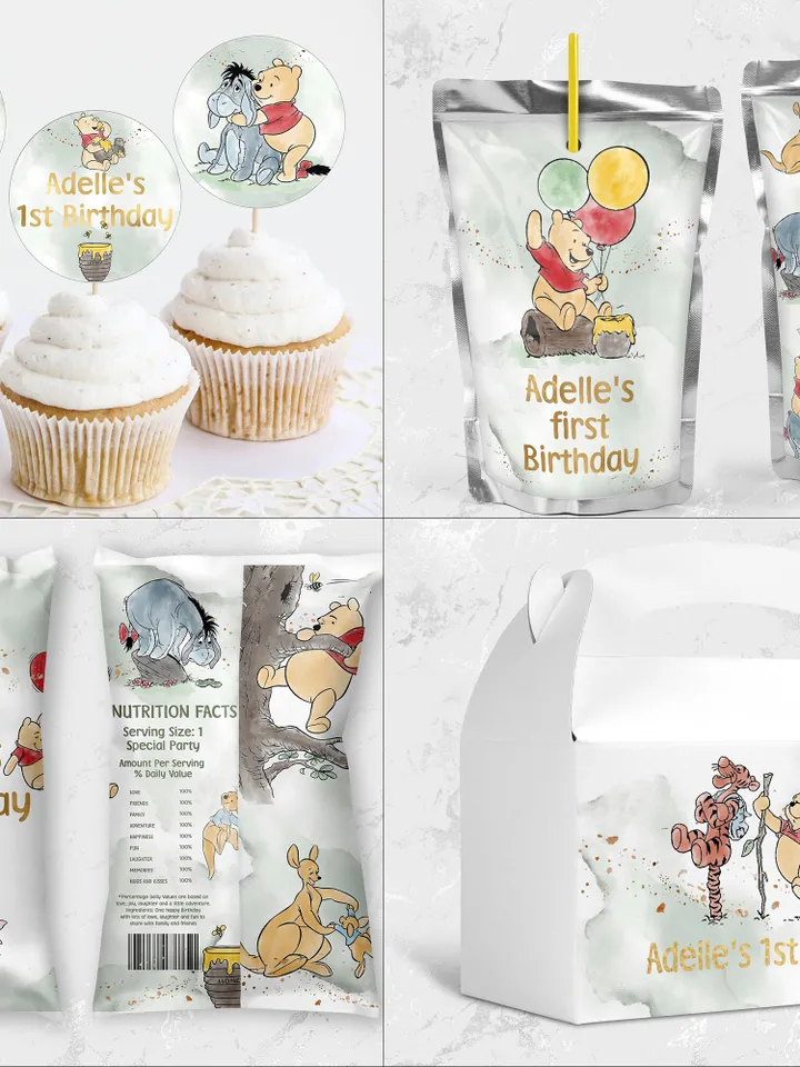 DIY Winnie Pooh Birthday Bundle; Editable 1st Birthday Party Template; Winnie the Pooh Birthday Party; Pooh Birthday Party Decoration; wpg15