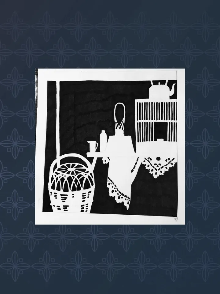 Professional original artwork with knitted  napkins.