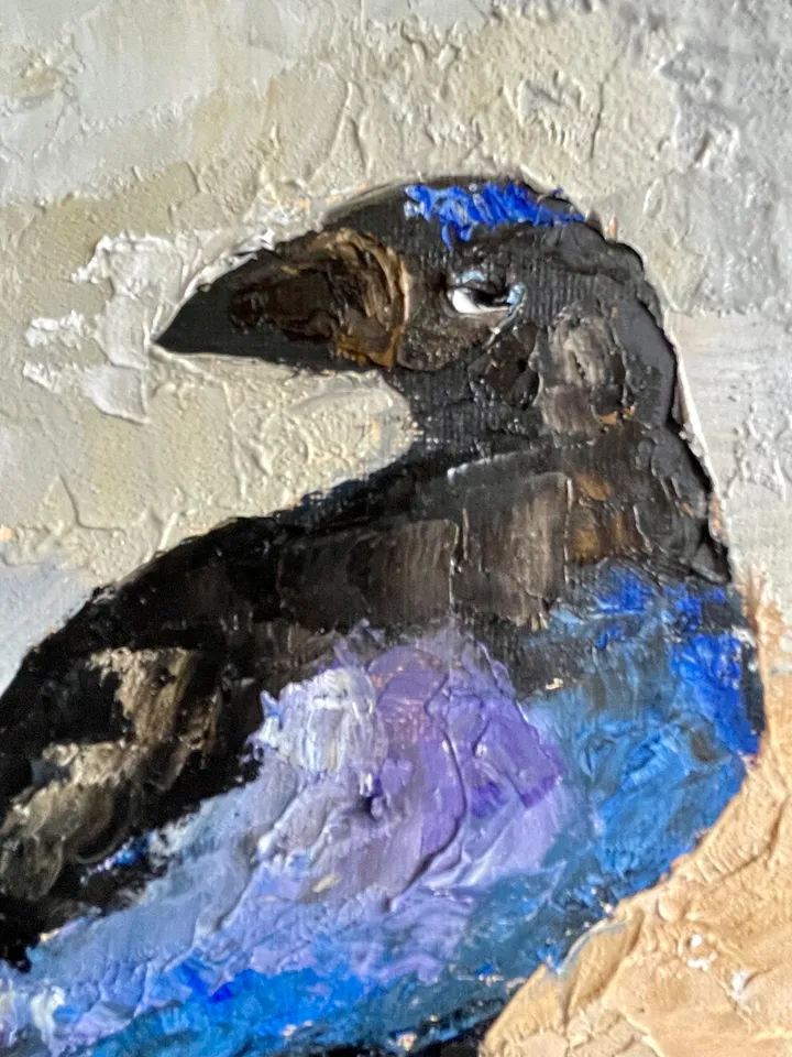 Crow painting, Original bird oil painting on canvas,  Raven wall art, Gothic home decor