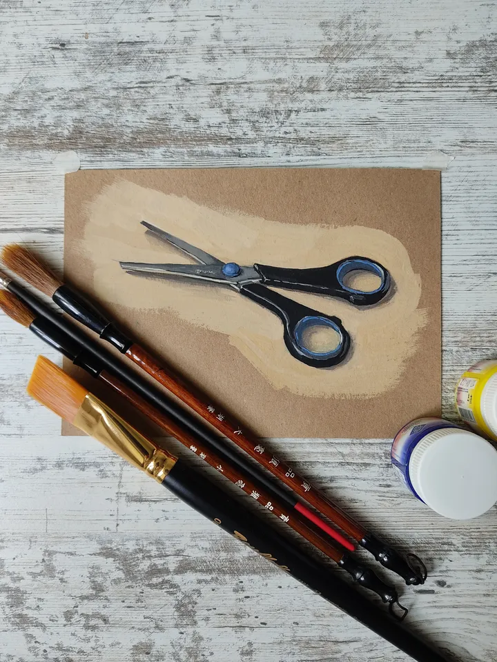Scissors. Original gouache painting.