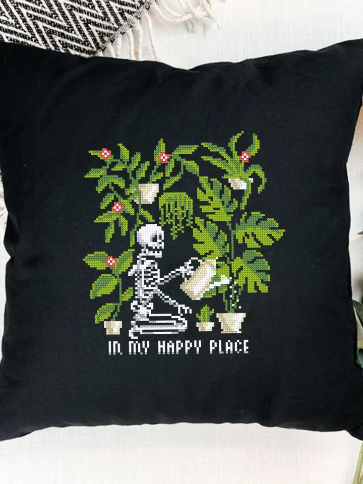 Skeleton plants cross stitch pattern PDF download Gothic skeleton cross stitch chart In my happy place, Gothic home decor, Plant lover #P39