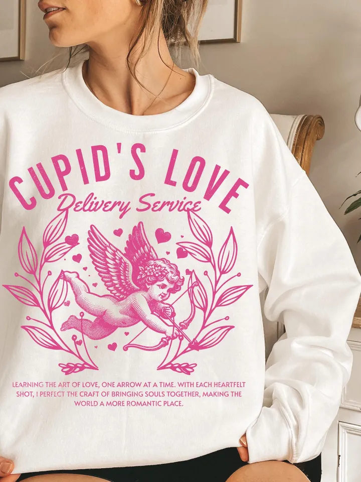 Retro Cupid's Love Delivery Coquette Png, Retro Valentine Shirt Design,Pink Cupid Valentine's Day Png, Valentine Png, valentine's day bow