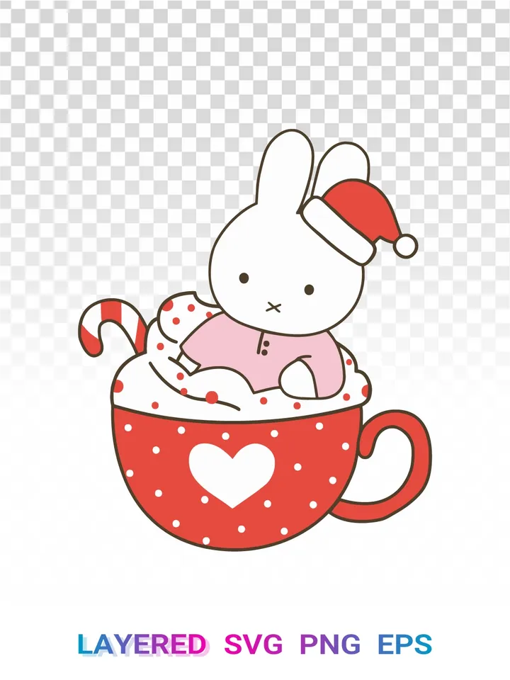 Miffy Hot Cocoa Christmas SVG, Nijntje Santa Hat PNG Mug