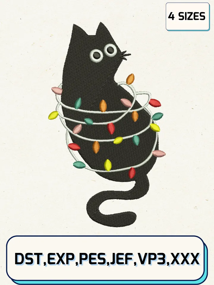 Black Cat Christmas Embroidery Designs,Christmas Embroidery Designs,Machine Embroidery Files,4 Sizes