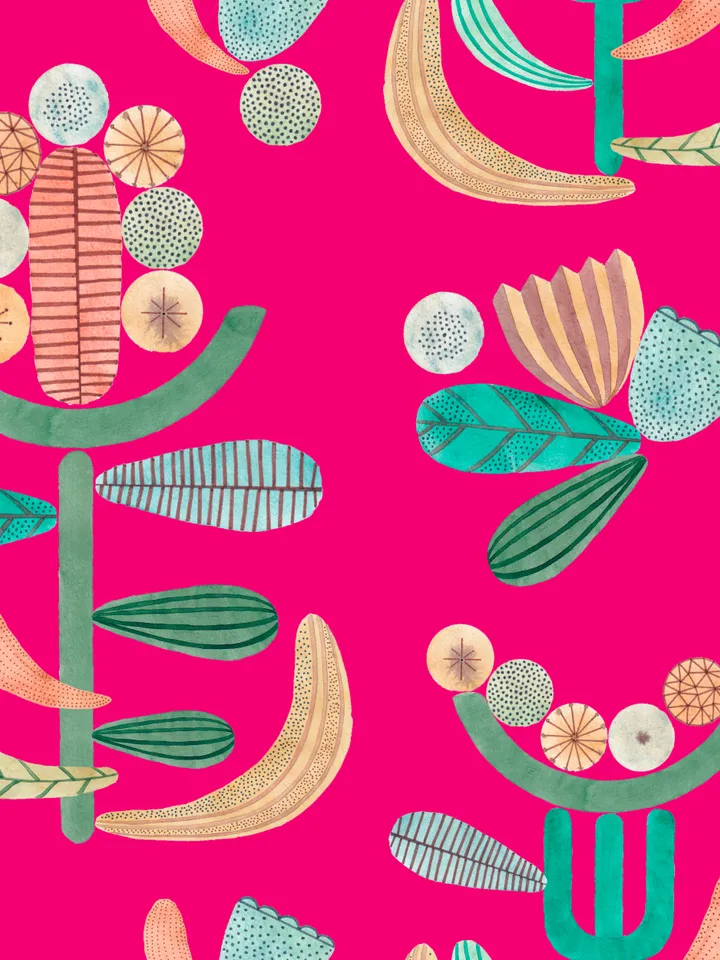 Seamless pattern Geometry watercolor plants SET 3