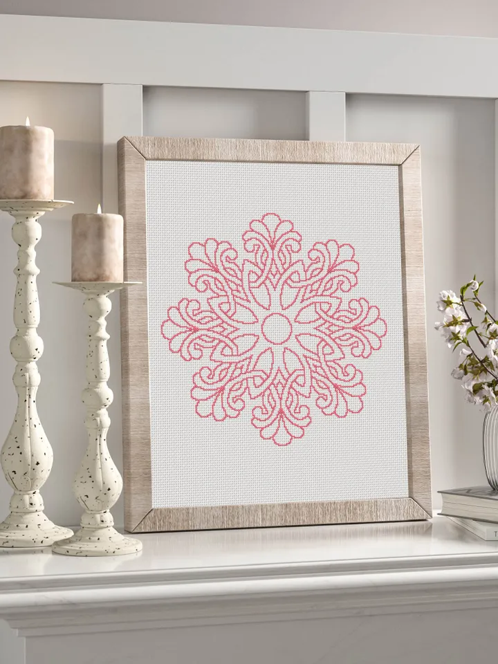 Easy mandala cross stitch pattern download PDF Monochrome cross stitch chart Flower mandala pattern digital Floral ornament embroidery #M48