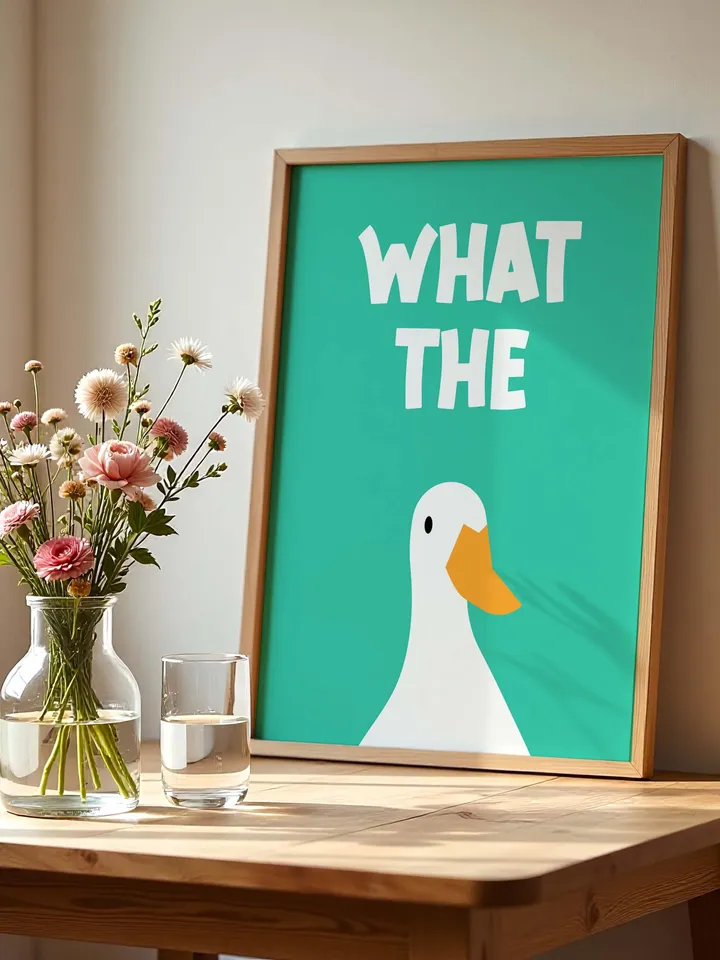 What the Duck Poster Funny Bathroom Wall Art Printable Duck Quote Digital Humor Sign Quirky Toilet Decor Instant Download Digital green