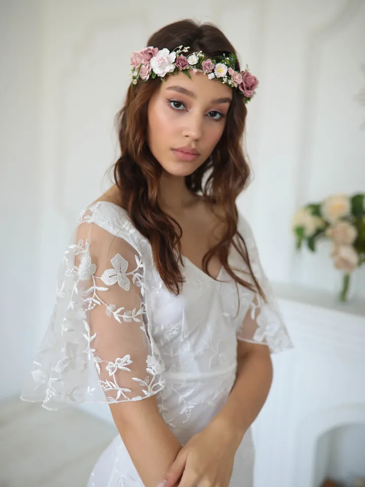 Flower crown, Dusty rose flower crown, Wedding flower crown, Bridal flower crown, Bridesmaids crown