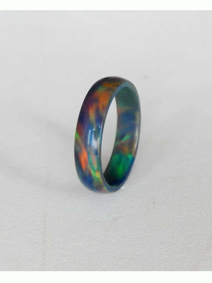 Solid opal ring. Black opal ring. Synthetic opal ring. Solid opal band.