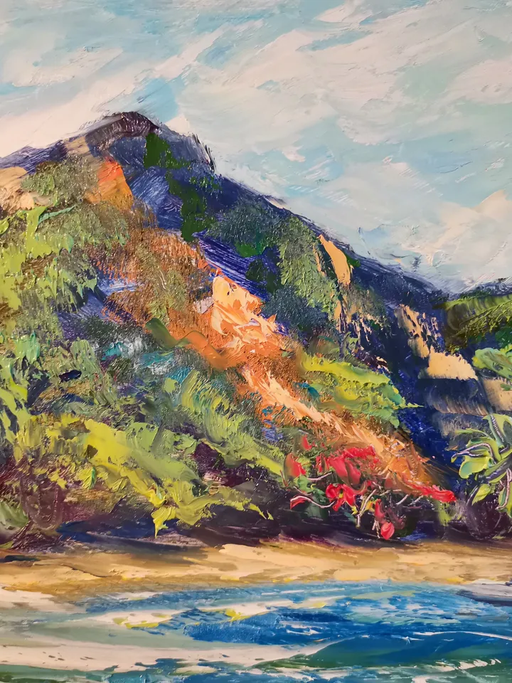 Palm Trees Ocean Mountains Sea Painting Original Oil Art Artist Svinar Oksana