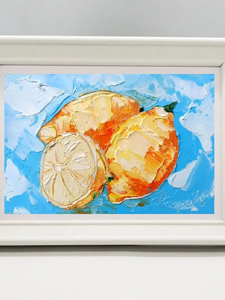 Lemon Painting Fruit Original Art Impasto Painting 6x4 Still Life Wall Art Small Painting Citrus Artwork by ArtProkopaloSv
