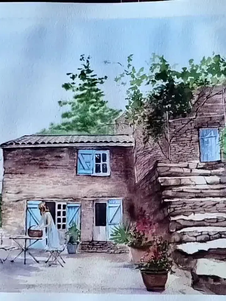 真作　大型絵画 直筆水彩画 COUNTRY JEWEL by PAT BREY 69249df5e6c7d31fd1d0efac807956