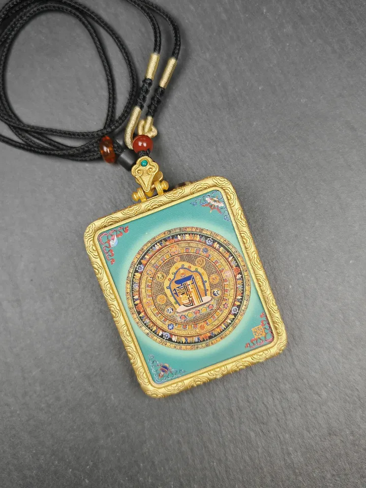 Gandhanra Handmade Tibetan Gau Ghau Shrine,Double Sided Shri Devi Tsa Tsa,Drashi Lhamo,Zashi Lhamo,Mini Tibetan Buddhist Altar Amulet