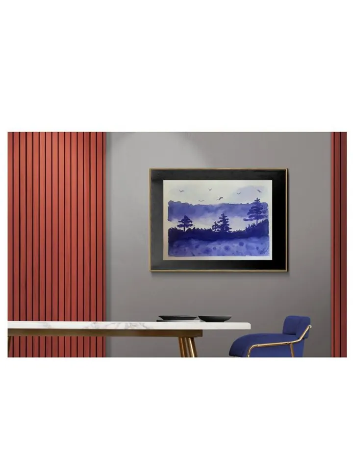 Misty Lilac Forest Watercolor Art Trees Landscape Abstract Painting