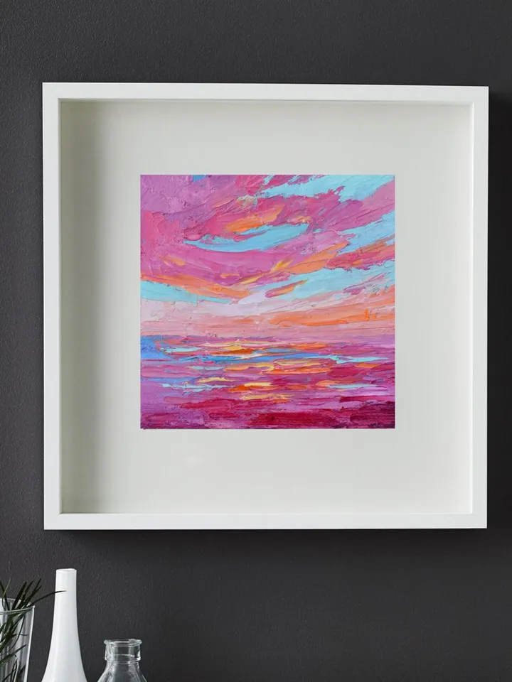 California Coast Seascape oil painting Original art 5 by 5 inches Sunset Art Beach painting