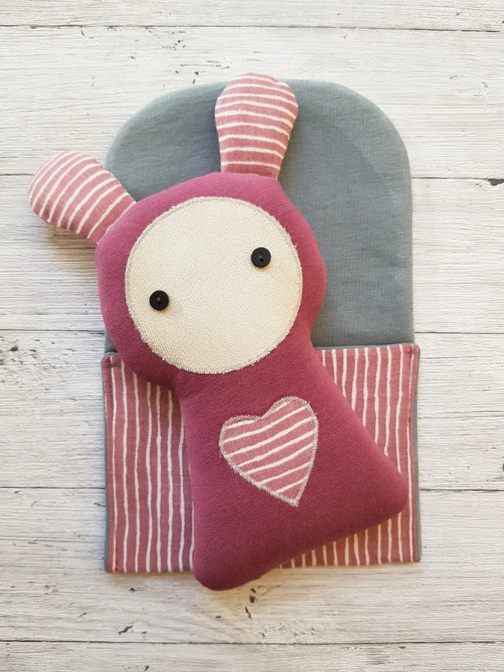set of 3 sewing patterns mini doll & rabbit in sleeping bag, 3 digital tutorials in English, rag dolls sewing diy