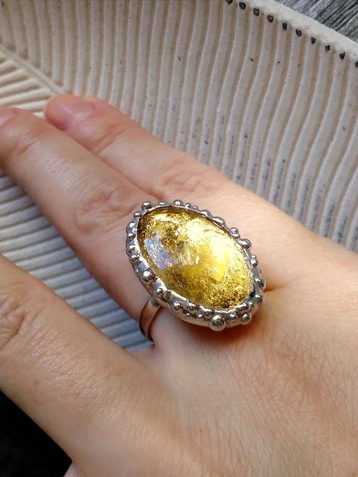 Glass ring, large oval ring, simple stained glass, tin soldered ring, stained glass ring, sparkling ring, shiny ring