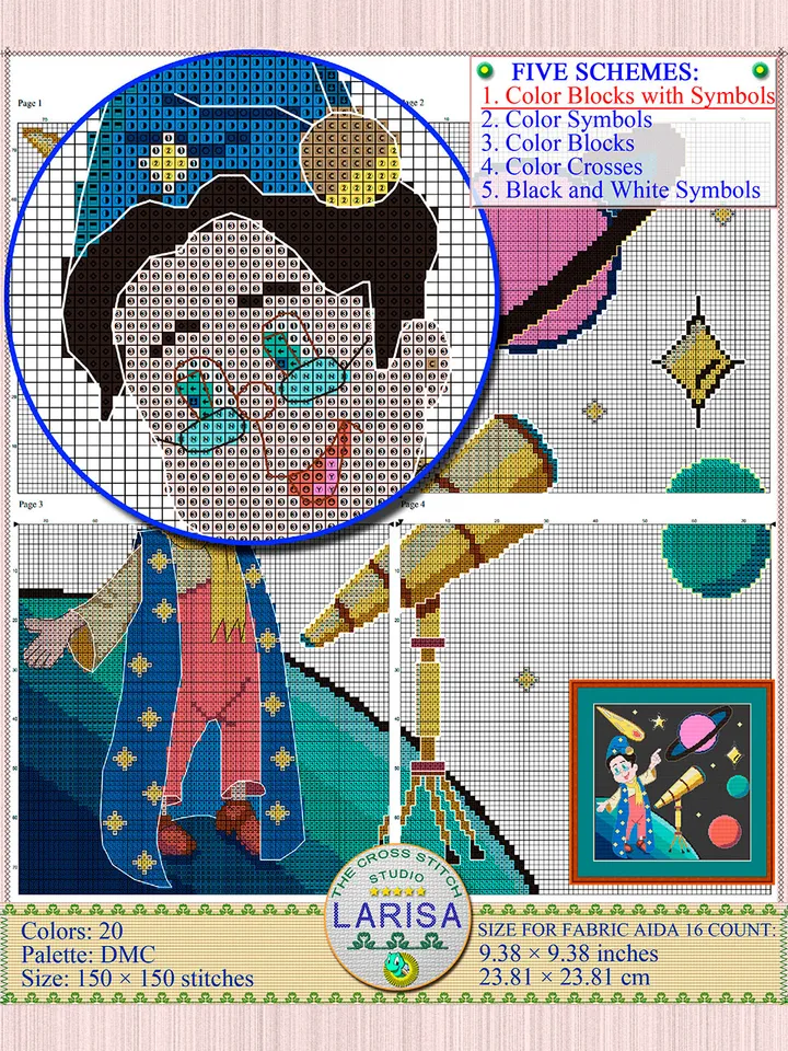 Astronomer Cross Stitch Pattern | Stargazer | Astrologer Chart