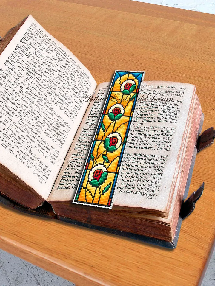 Stained glass bookmark cross stitch pattern PDF download Stained glass flower cross stitch chart, Modern bookmark pattern digital PDF #B295
