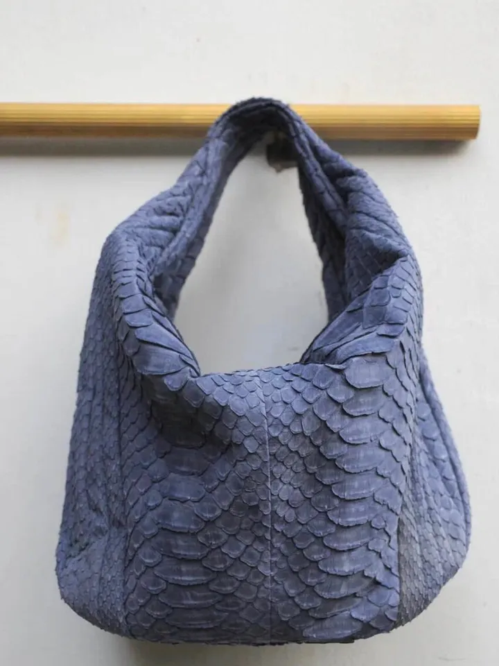 Medium Soft Hobo Classy Sport Woman Stitched Bag | Purse Genuine Python Skin | Dewi Gray Big Elegant Leather Designer Soft Bag Snake |
