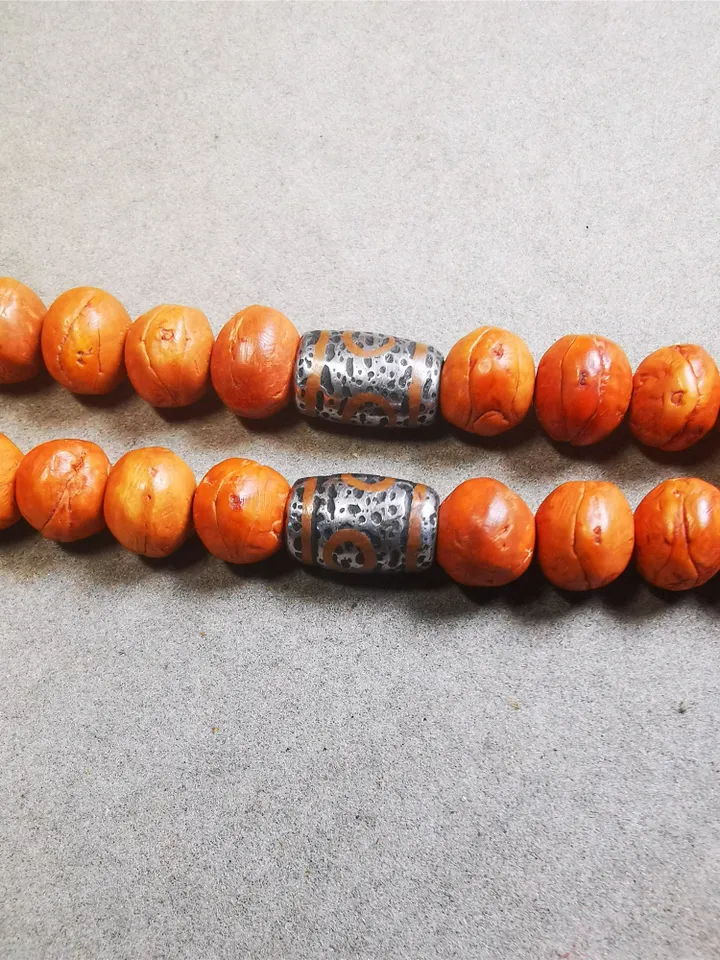 Gandhanra Handmade Tibetan Mala Spacer Beads,Cold Iron 3 Eyes Dzi Marker Beads for Prayer Beads Necklace Accessories,0.3" × 0.47"