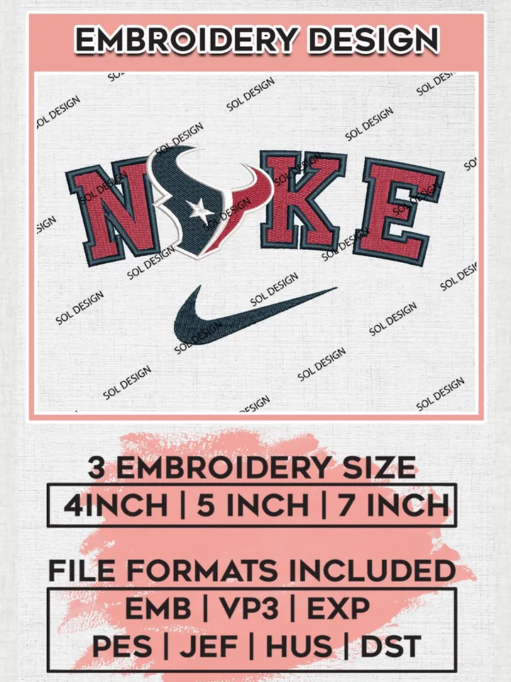 Nike Houston Texans Embroidery Designs, NFL Texans, NFL Embroidery Designs, NFL Houston Texans Machine Embroidery Design, Digital Download