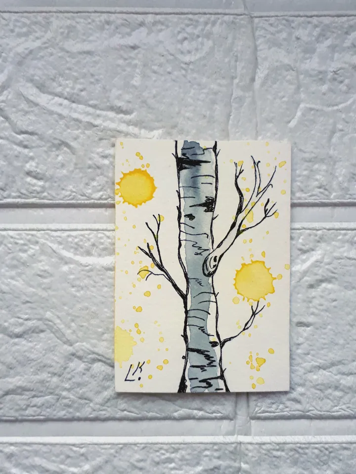 Original ACEO Birch Tree Painting, Watercolor Art Collectible