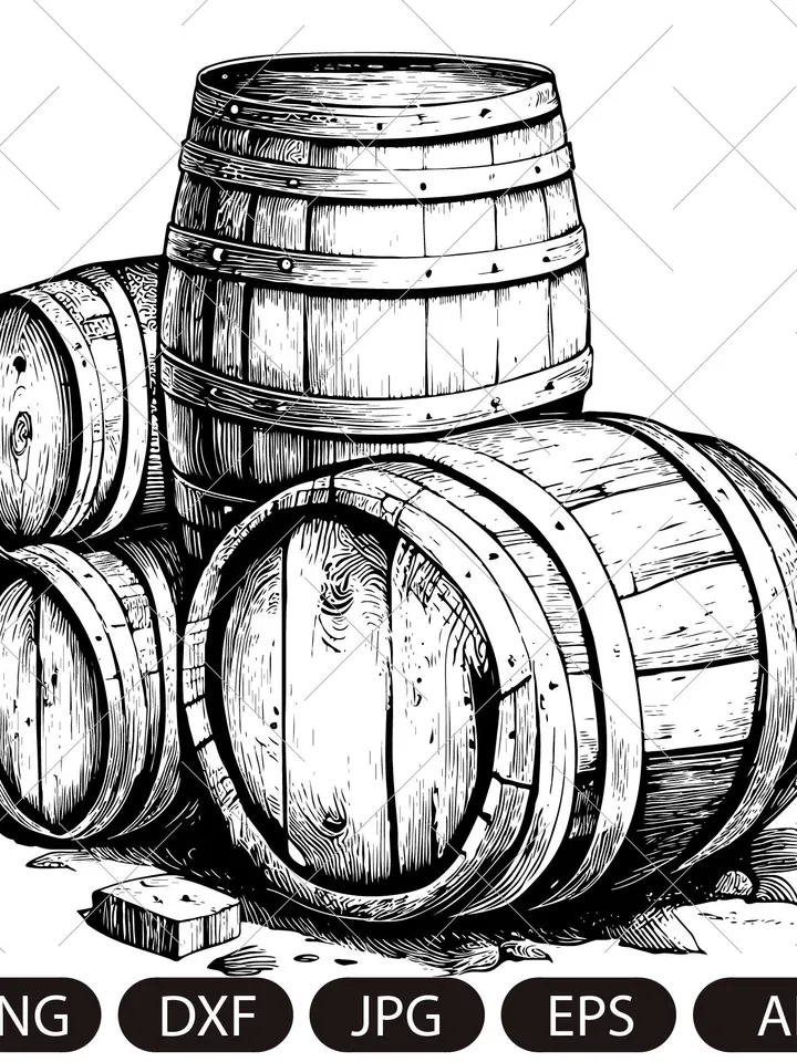 Wooden barrels svg/ Winemaking svg/ Brewery/ Bar decor/Vector