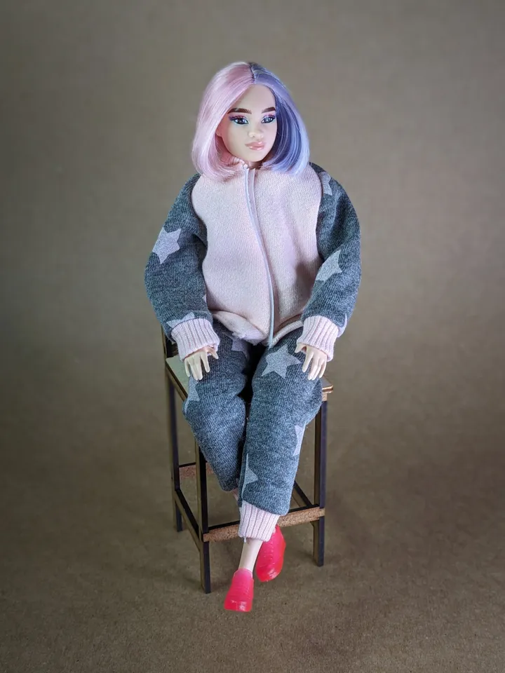 Handmade gray & pink sport set for 1/6 scale (11.5 Inch) girl doll