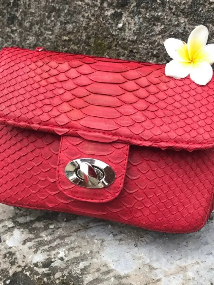Genuine Python Skin red summer small bag| Adjustable Chain Classy Elegant Bright Classy Crossbody Small Lady Summer Purse | Gift for her