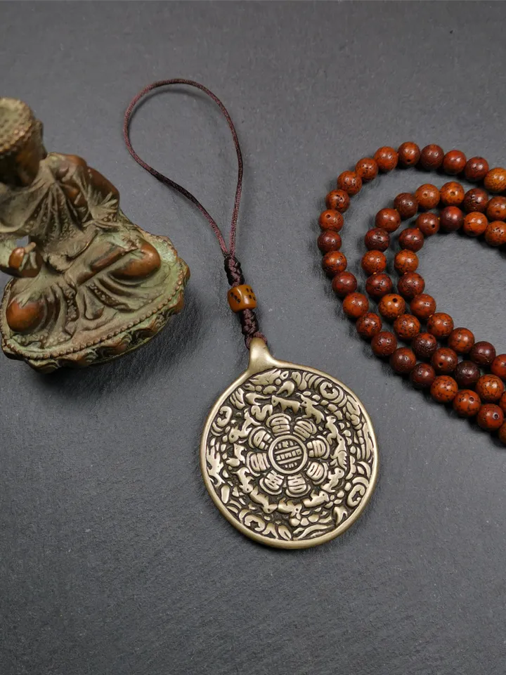 Gandhanra Antique SIPAHO(srid pa ho) Amulet, Tibetan Buddhist Astrology Calendar Badge,12 zodiac Melong Mirror, Jiugong Bagua,30 Years Old