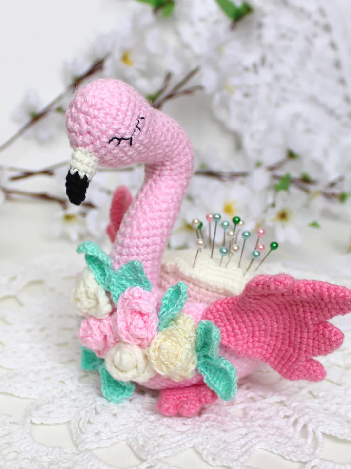 Pin cushion pattern pdf Flamingo crochet gift for grandma Pincushion amigurumi