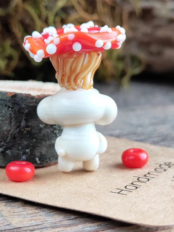 Mushroom ornament glass mushroom miniature , glass toadstools for terrarium decoration mini gardens  or lampwork beads  Mushroom figurine