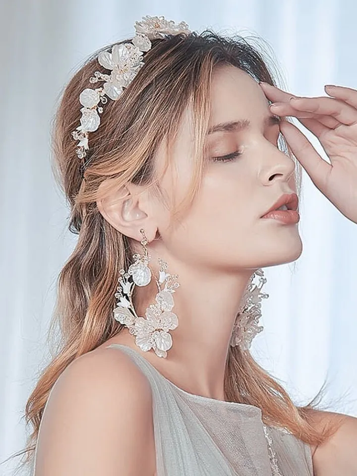 Hoop Flower Wedding Earrings , Floral Bridal Earrings, Swarovski Crystal Boho Bridal Earrings, Chandelier Statement Earrings | Jewelry