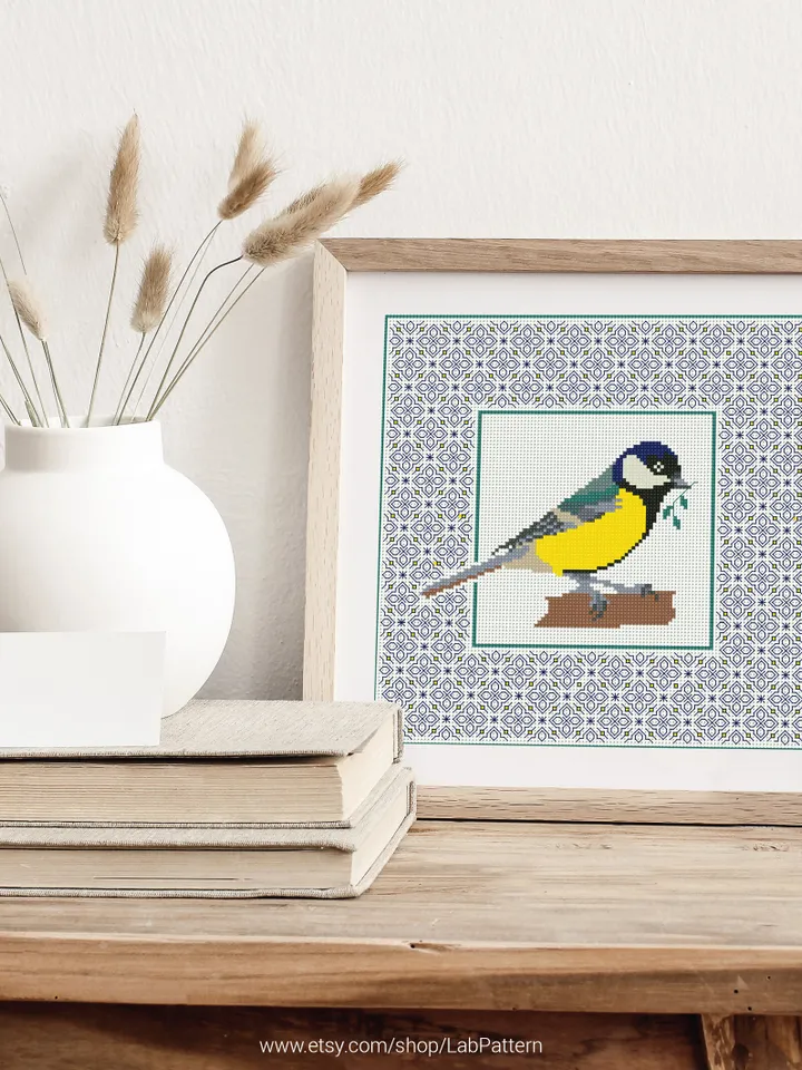 Great tit Bird Cross stitch pattern Blackwork | Embroidery Pattern | Instant Download | Embroidery Designs